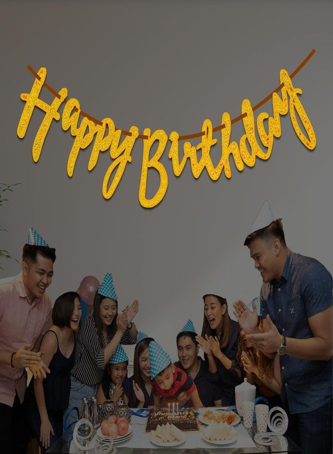 Pop Colours Happy Birthday Cardboard Golden Banner | Script Letter Pack of 1 | Banner Decoration Item with Ribbon | 1 Pcs - Image 4